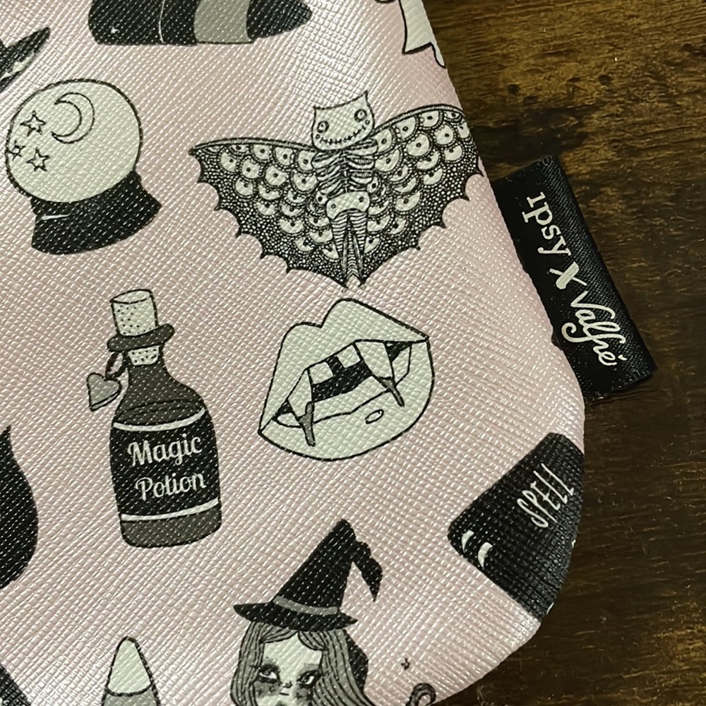 Ipsy‎ Cosmetic Case * 7" x 5" * Pink with black pattern HALLOWEEN - Picture 3 of 8